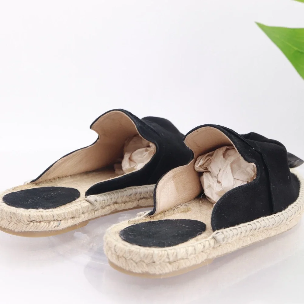 Saks Fifth Avenue Shoes Womens Mule Size 8.5 Black Espadrille Flat Slide Slip On